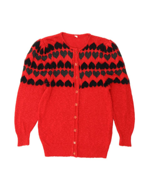 Vintage Graphic Cardigan Sweater EU 40 Medium In Red Heart - view 1