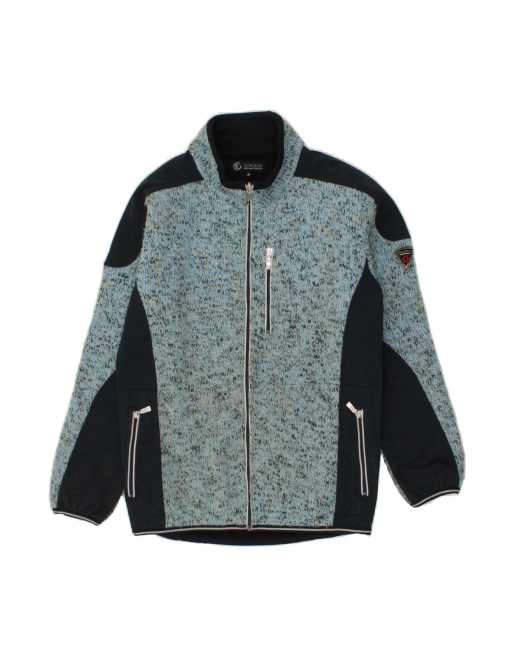 Vintage Graphic Cardigan Sweater Medium In Blue Colourblock Sports