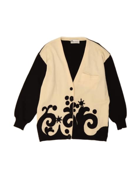 Vintage Graphic Cardigan Sweater UK 18 XL In Beige Colourblock Wool - view 1