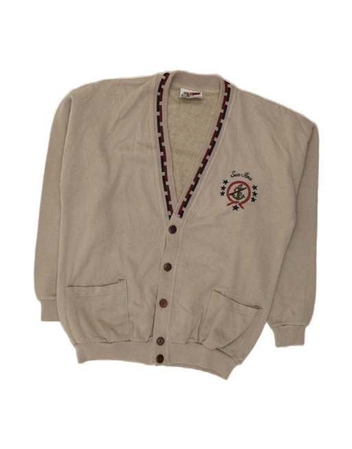 Vintage Graphic Cardigan Sweater XL In Grey