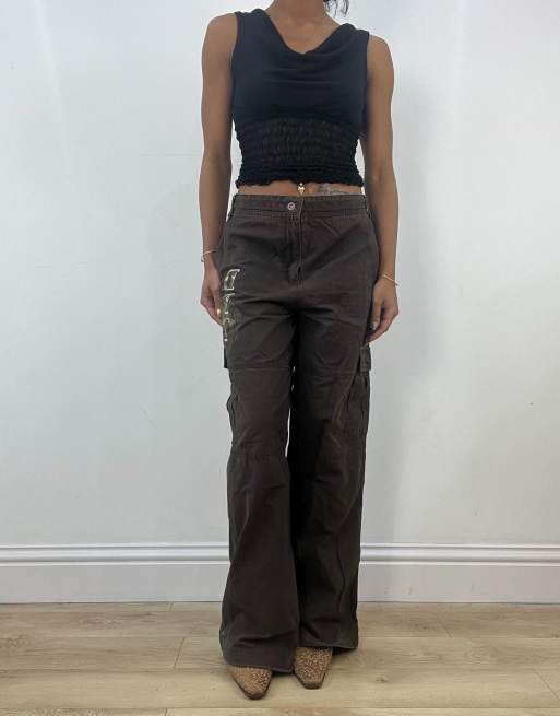 Vintage graphic cargo trousers in brown