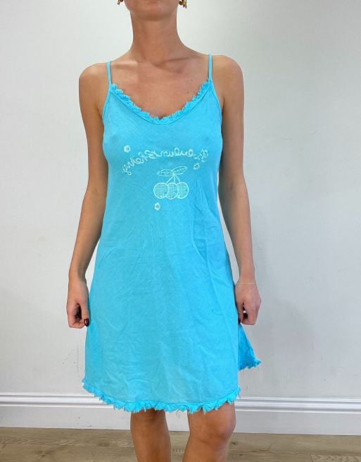 Vintage graphic cherry mini dress in blue