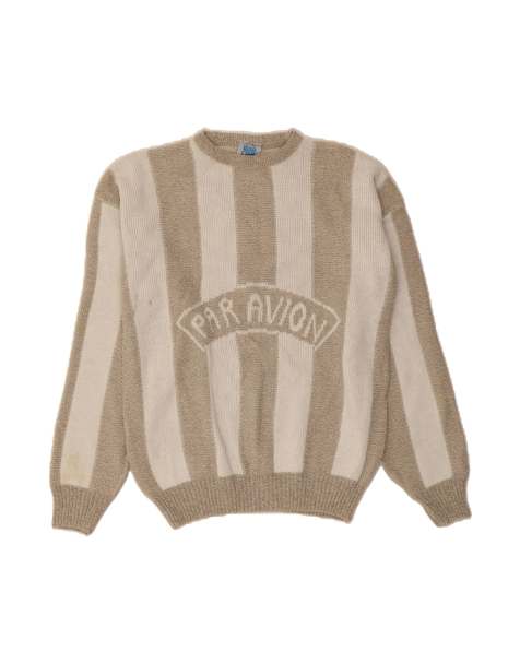 Vintage Graphic Crew Neck Jumper Large In Beige Striped - view 1