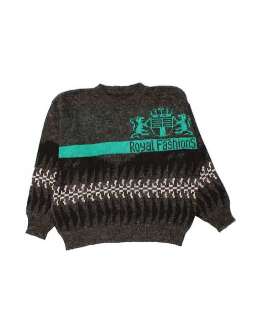 Vintage Graphic Crew Neck Jumper Sweater Large In Grey Geometric