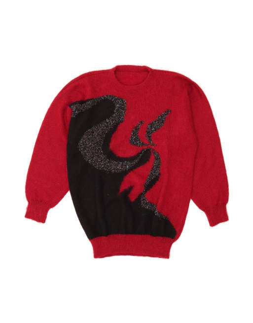 Vintage Graphic Crew Neck Jumper Sweater UK 16 Large In Red Geometric