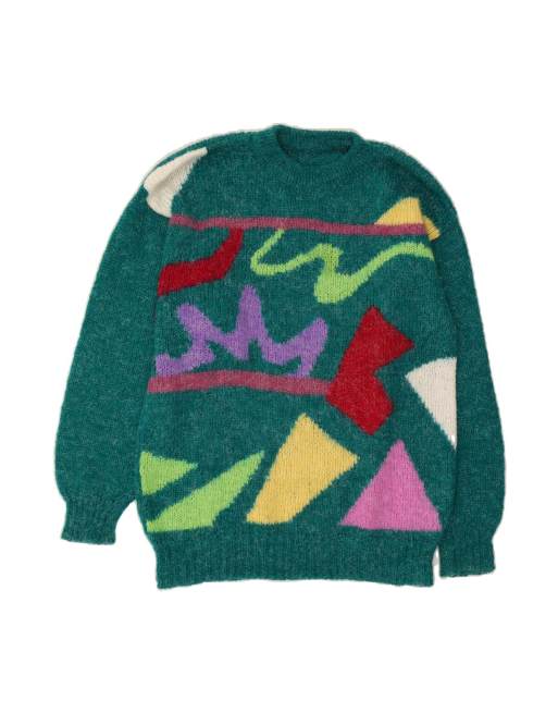 Vintage Graphic Crew Neck Jumper Sweater UK 18 XL In Green Geometric