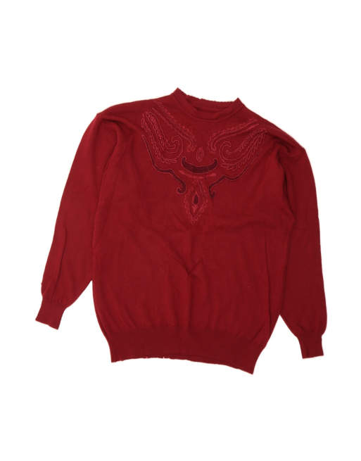 Vintage Graphic Crew Neck Jumper Sweater UK 18 XL In Red