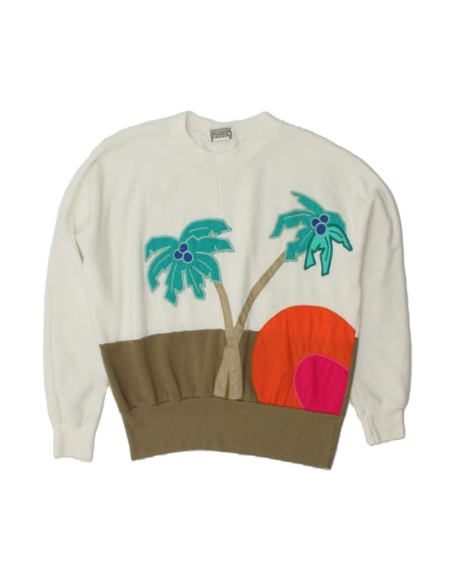 Vintage Graphic Crew Neck Jumper Sweater UK 18 XL In White Colourblock