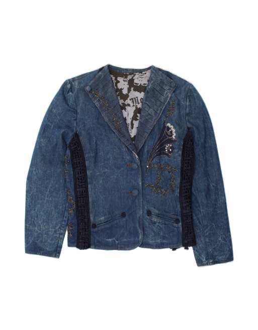 Vintage Graphic Denim Jacket It 44 Medium In Blue Colourblock