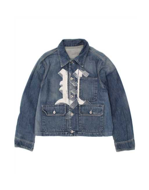Vintage Graphic Denim Jacket UK 14 Medium In Blue