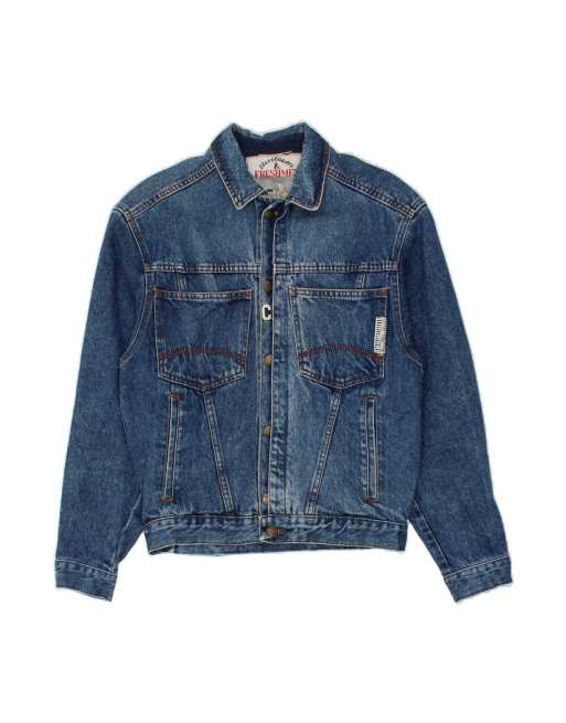 Vintage Graphic Denim Jacket UK 14 Medium In Blue