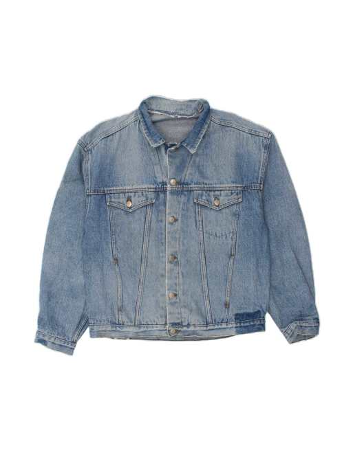 Vintage Graphic Denim Jacket UK 38 Medium In Blue