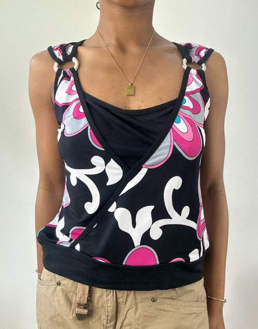 Vintage graphic double layer top in black