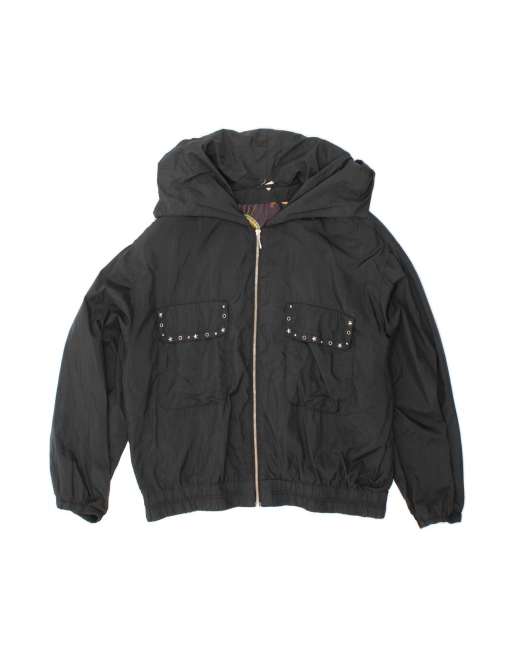 Vintage Graphic Hooded Rain Jacket UK 20 2XL In Black