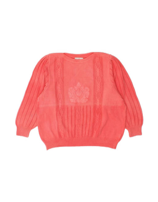 Vintage Graphic Oversized Boat Neck Jumper Sweater EU 44 XL In Pink
