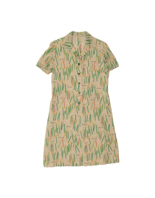Vintage Graphic Polo Dress UK 14 Medium In Beige