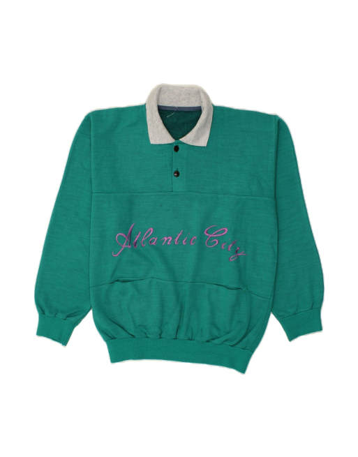 Vintage Graphic Polo Neck Sweatshirt Jumper Large In Green