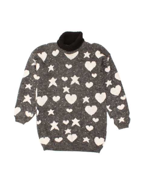 Vintage Graphic Roll Neck Jumper Sweater UK 14 Large In Grey Heart - view 1