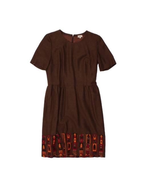 Vintage Graphic Sheath Dress It 42 Medium In Brown