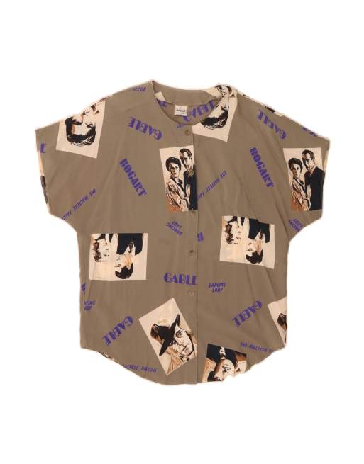 Vintage Graphic Short Sleeve Shirt Blouse EU 42 Large In Grey