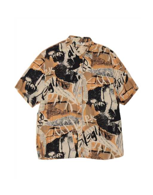 Vintage Graphic Short Sleeve Shirt Blouse UK 18 XL In Beige