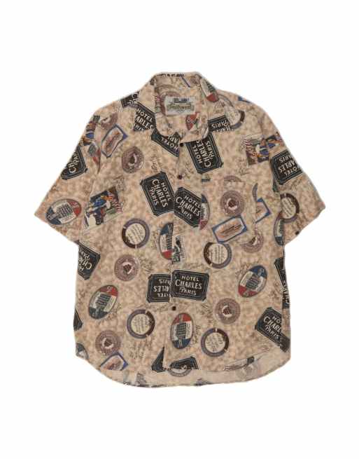 Vintage Graphic Short Sleeve Shirt Size 41/42 Large In Beige