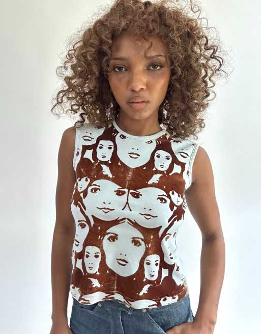 Vintage graphic tank top in blue, 1 of 4