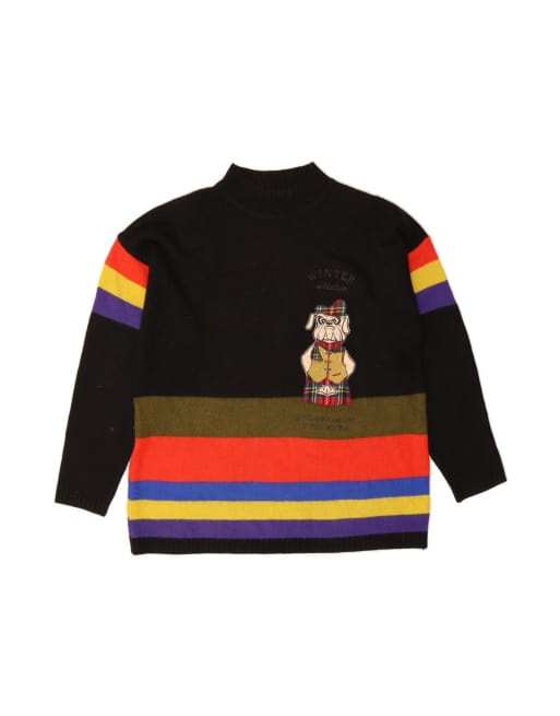 Vintage Graphic Turtle Neck Jumper Sweater UK 18 XL In Black Striped