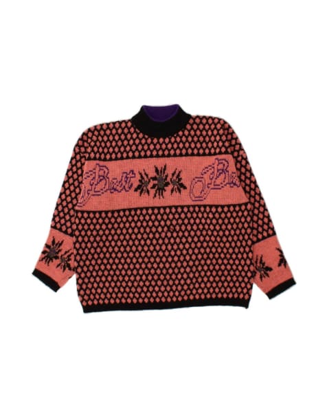 Vintage Graphic Turtle Neck Jumper Sweater UK 18 XL In Pink - view 1