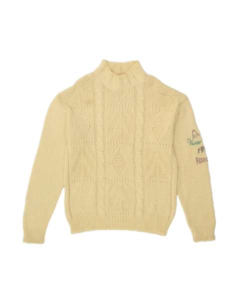 Vintage Graphic Turtle Neck Jumper Sweater UK 18 XL In Yellow - view 1