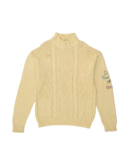 Vintage Graphic Turtle Neck Jumper Sweater UK 18 XL In Yellow