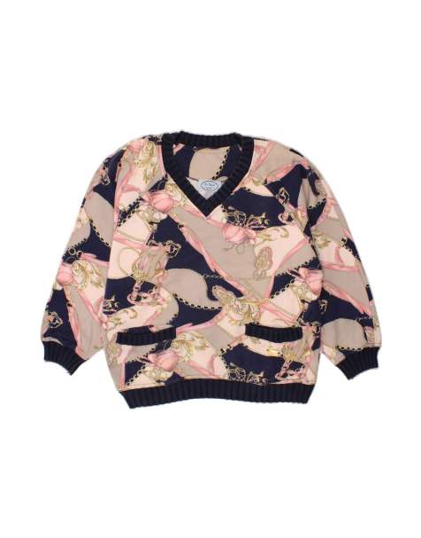 Vintage Graphic V-neck Jumper Sweater EU 40 Medium In Multicoloured - view 1