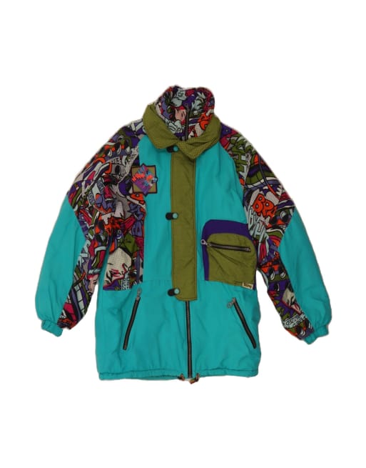 Vintage Graphic Windbreaker Jacket It 44 XS In Turquoise Colourblock