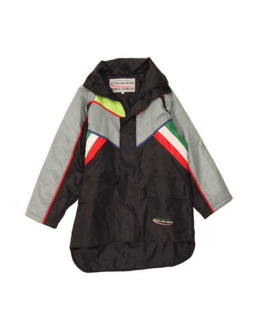 Vintage Graphic Windbreaker Jacket UK 38 Medium In Black Colourblock