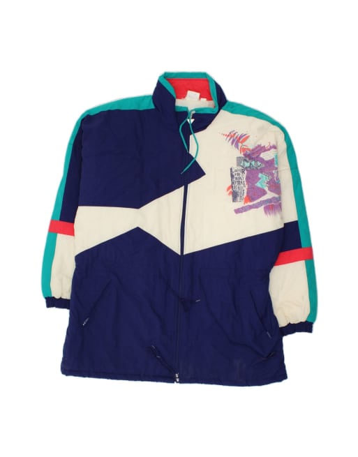 Vintage Graphic Windbreaker Jacket UK 44 2XL In Blue Colourblock