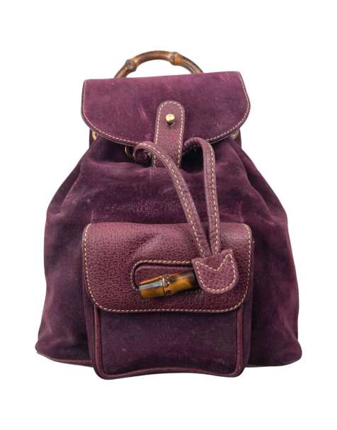 Vintage Gucci 80s Bamboo Suede Bucket Backpack - view 1