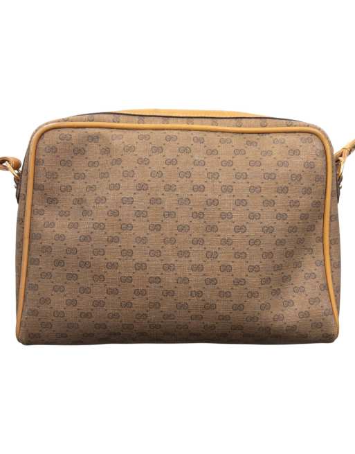 Vintage Gucci 80s Monogram Leather Crossbody Bag in Brown