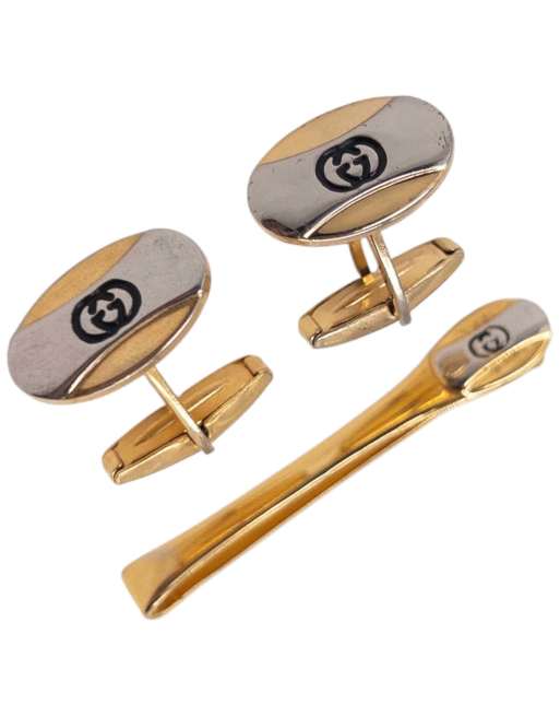 Vintage Gucci 90s Embossed Cufflinks & Tie Clip Set, 2 of 4