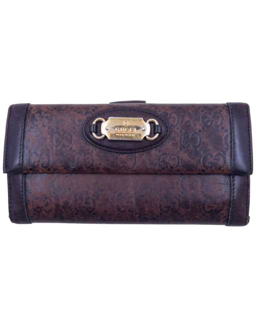 Vintage Gucci Monogram 2000s Leather Purse in Brown
