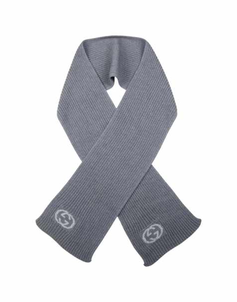 Vintage Gucci ribbed knit wool scarf in grey - view 1