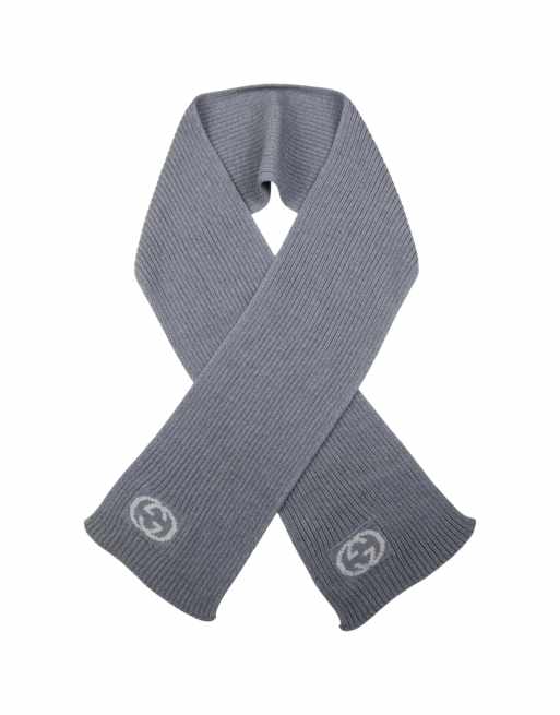 Vintage Gucci ribbed knit wool scarf in grey