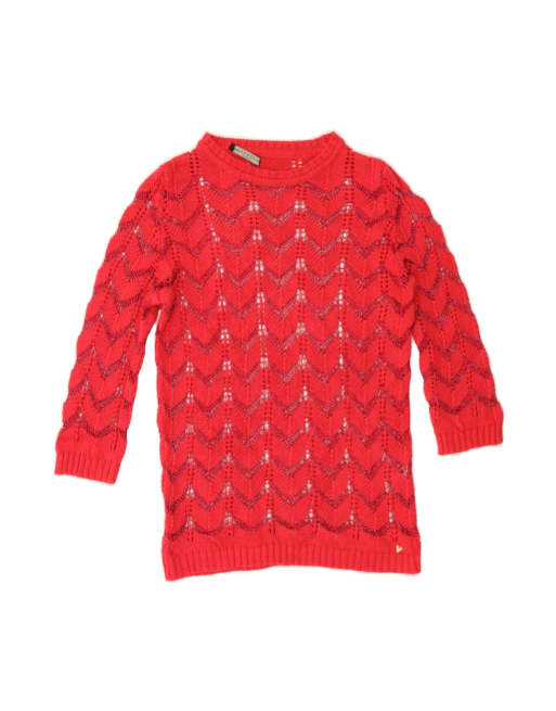 Vintage Guess 3/4 Sleeve Boat Neck Jumper Sweater UK 12 Medium In Red