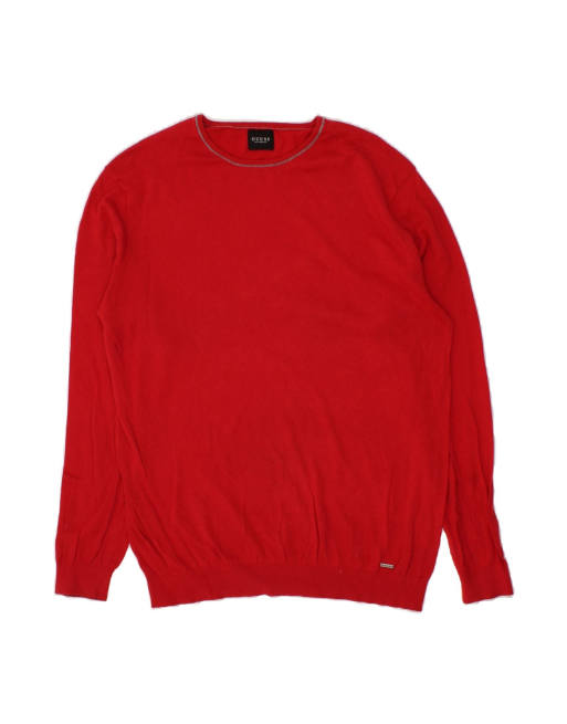 Vintage Guess Boat Neck Jumper Sweater XL In Red