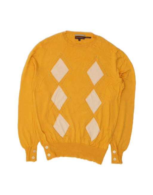 Vintage Guess Crew Neck Jumper Sweater Large In Yellow Argyle/diamond