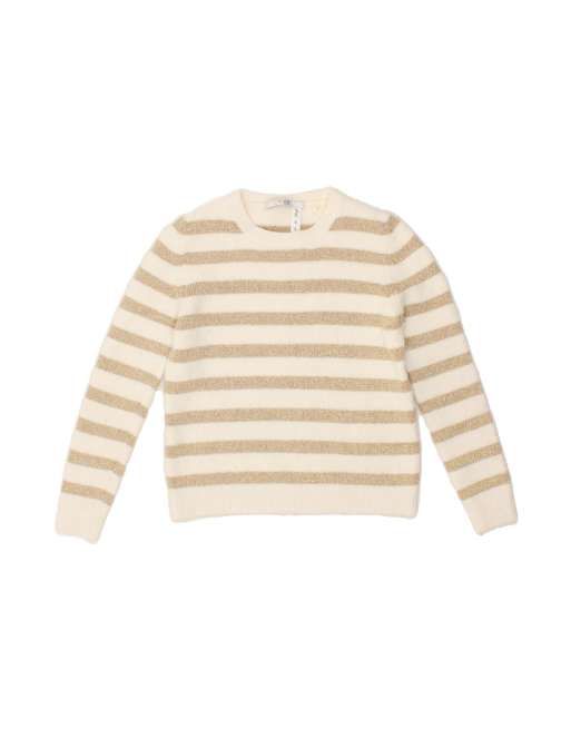 Vintage Guess Crew Neck Jumper Sweater UK 12 Medium In Beige Striped