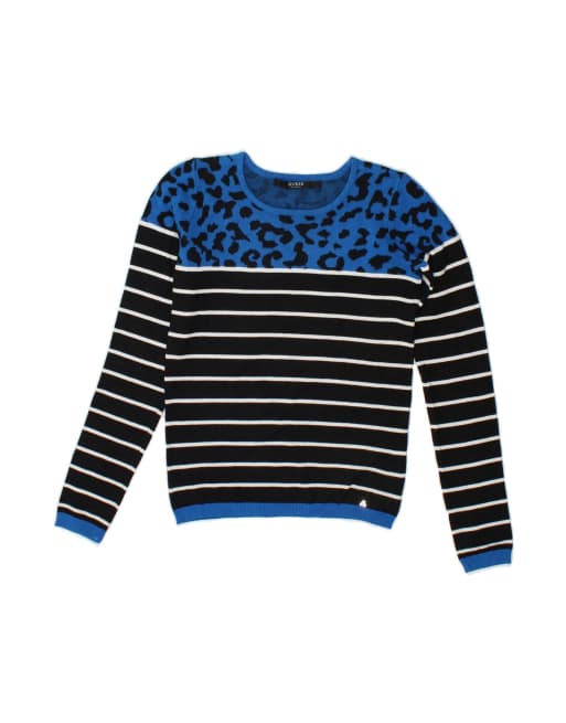 Vintage Guess Crop Boat Neck Jumper Sweater UK 6 XS In Blue Striped
