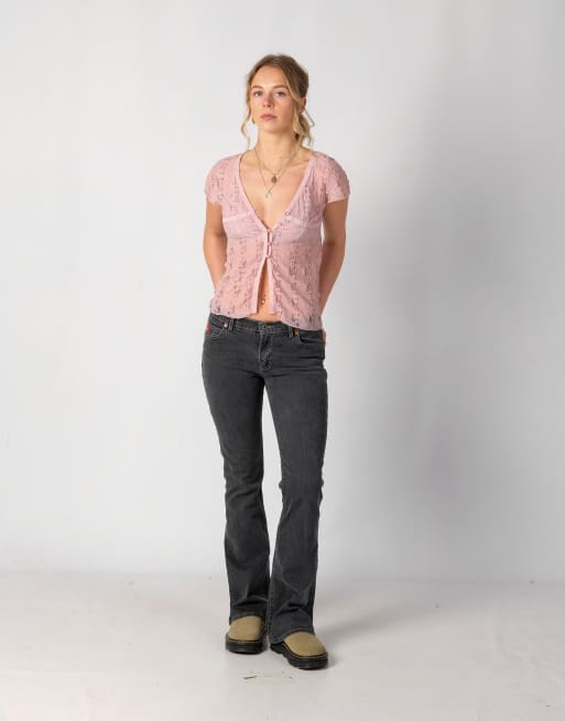 Vintage Guess Flared 28x32 Denim Jeans Charcoal Grey