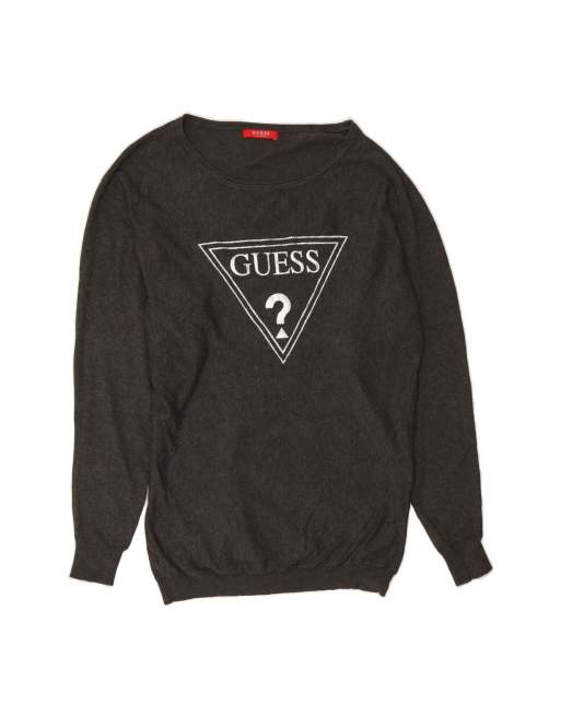 Vintage Guess Graphic Boat Neck Jumper Sweater UK 14 Large In Grey