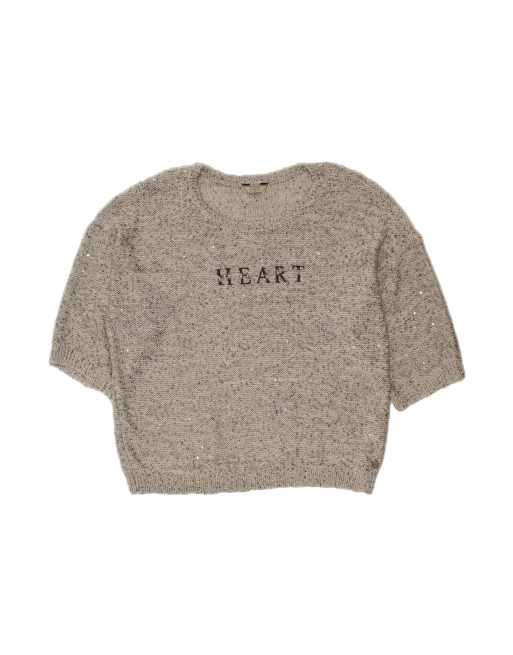 Vintage Guess Graphic Boat Neck Jumper Sweater UK 14 Medium In Grey Flecked