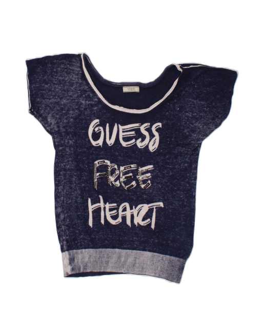 Vintage Guess Graphic Boat Neck Jumper Sweater UK 6 XS In Blue